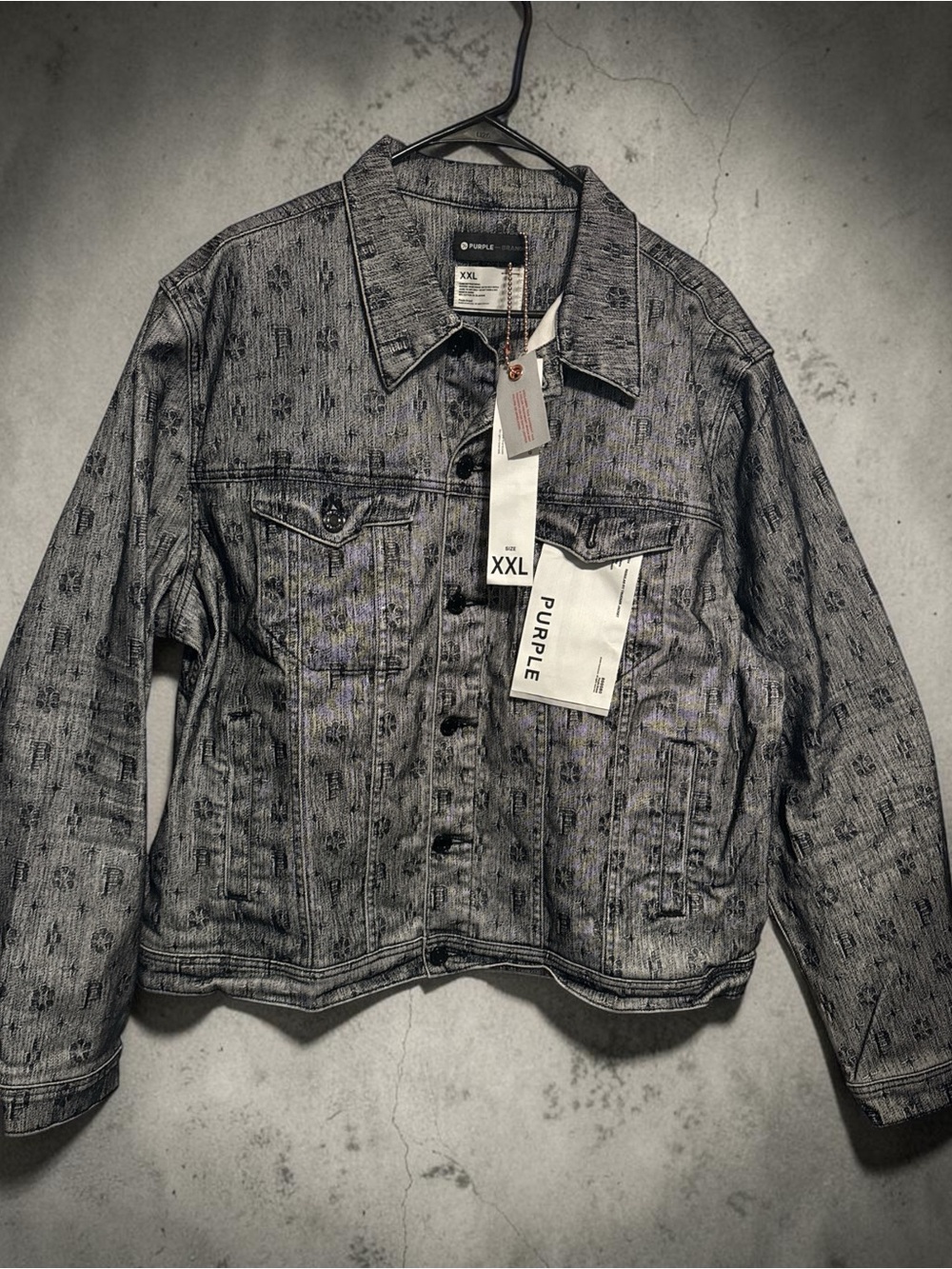 Men's XXL Purple Washed Gray Denim Jacket